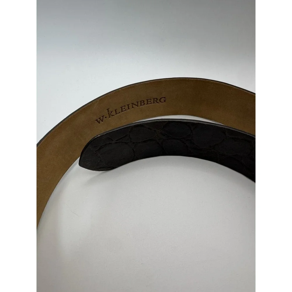 W Kleinberg‎ Brown Embossed Custom Leather Belt Belt Sz 34 NWOT Loop Buckle Lux